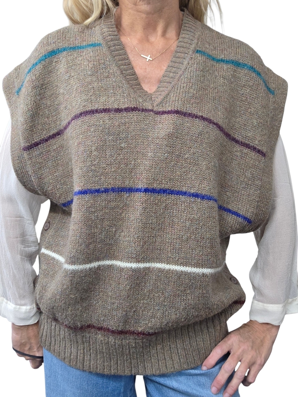 Vintage Adam Sloane Mohair Blend Side Button Sweater Vest Brown M